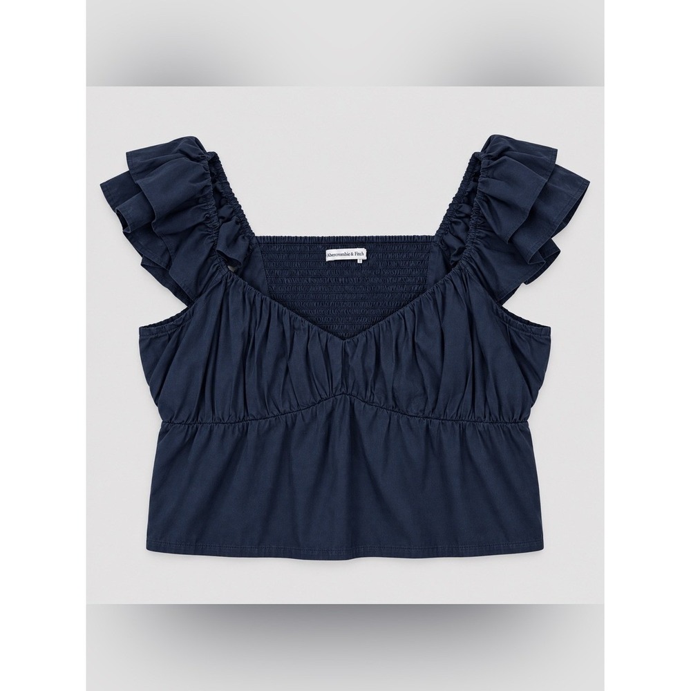 Y2K Abercrombie & Fitch Ruffle Sleeve Babydoll Top XL Coquette Black Milkmaid